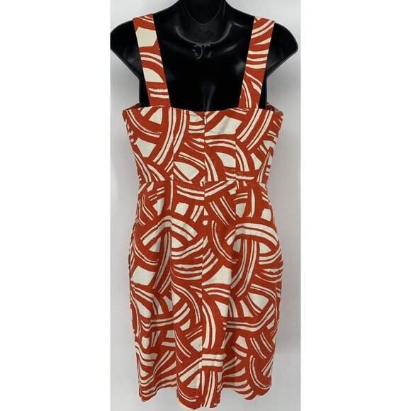 Banana Republic Shift Dress Women Size 8P P8 Petite Orange Ivory Geometric B22FS - Picture 4 of 9
